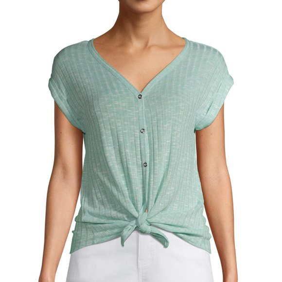 No Boundaries Other - No Boundaries Juniors' Short Sleeve Button Front Rib Top NWT